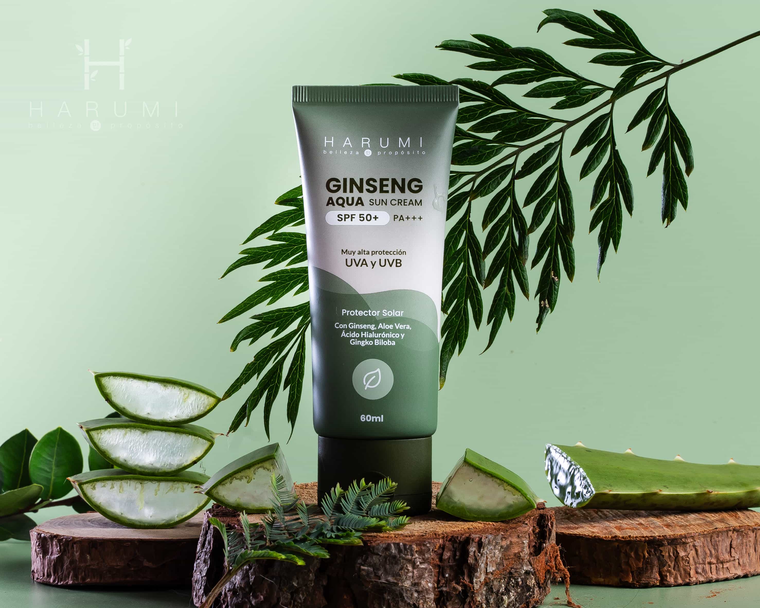 Harumi Ginseng Aqua Sun Cream SPF50 — skincare coreano Sakura